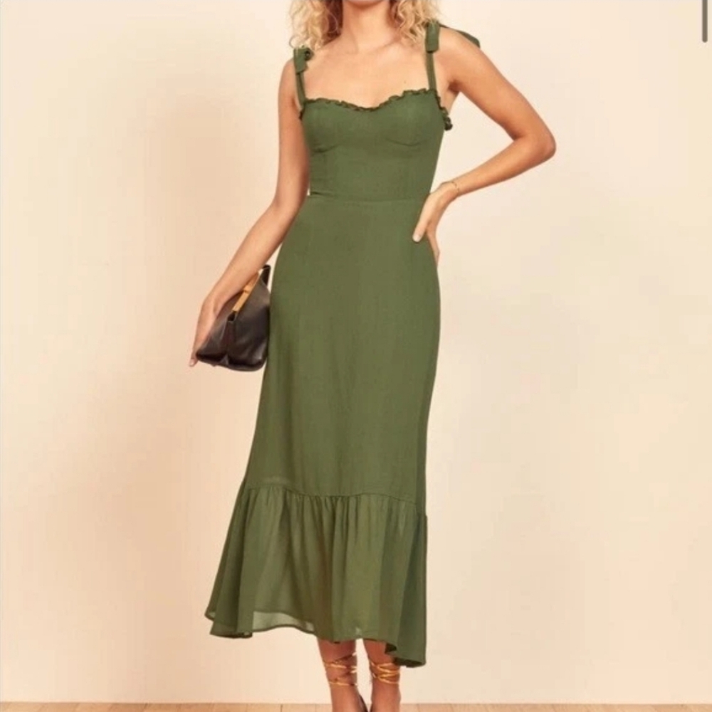 Reformation Nikita Avocado Green Midi Dress 14
